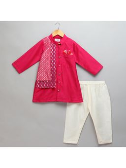 The Little Tales - Pink Kurta With Pyjama and Attached Jacket (Set of 2)
