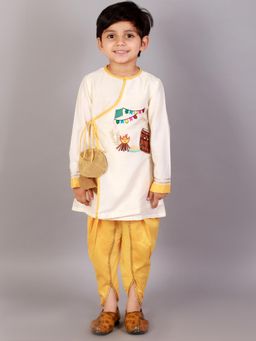 The Little Tales - Off White Lohri Embroidery Kurta With Dhoti (Set of 2)
