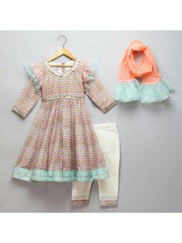 The Little Tales - Digital Anarkali Kurta With Contrast Dupatta and Trousers (Set of 3)