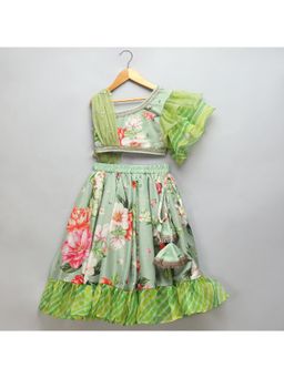 The Little Tales - Floral Printed Lehenga With Blouse and Attached Dupatta (Set of 2)
