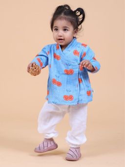 Mama & Peaches - 100% Cotton Muslin Angrakha Kurta With Pyjama, Cheeryful (Set of 2)