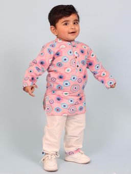 Mama & Peaches - 100% Cotton Kurta With Pyjama, Pink Evil Eye (Set of 2)