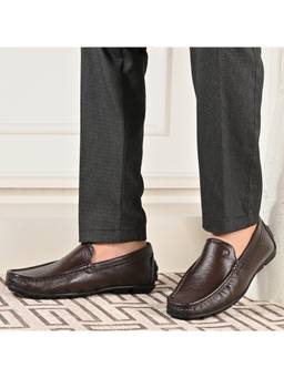 Valentino - Men Premium Leather Brown Slip On Loafer Shoes