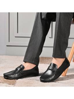 Valentino - Men Premium Leather Black Slip On Loafer Shoes
