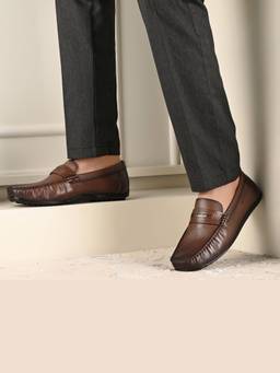 Valentino - Men Premium Leather Brown Slip On Loafer Shoes