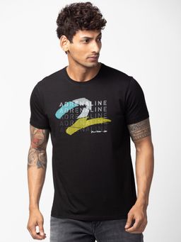 Spykar - Black Round Neck Half Sleeves Blended T-Shirt For Men
