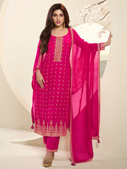Seerat - Pink Muslin Meena Jacquard Kurta with Trousers and Dupatta (Set of 3)