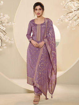Seerat - Lavender Muslin Jacquard Kurta with Trousers and Dupatta (Set of 3)