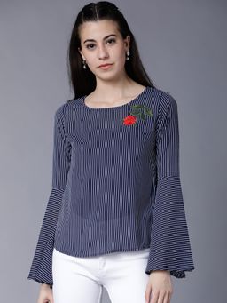 TOKYO TALKIES - Women Navy Blue Striped Top
