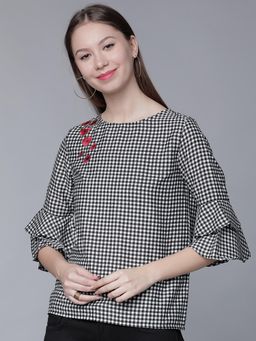 TOKYO TALKIES - Checked Bell Sleeve Top