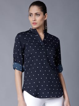TOKYO TALKIES - Navy Blue Polka Dots Top