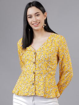 TOKYO TALKIES - Women Yellow Floral Printed Peplum Top