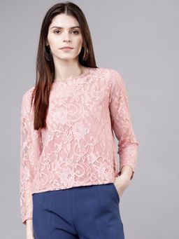 TOKYO TALKIES - Women Pink Self Design Top