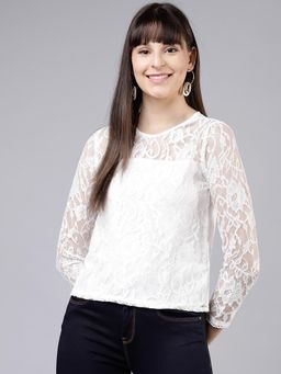 TOKYO TALKIES - Women White Self Design Top