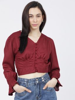 TOKYO TALKIES - Burgundy Crop Top