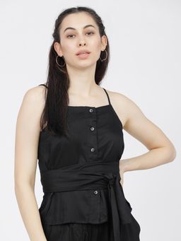 TOKYO TALKIES - Women Black Strappy Top with Belt