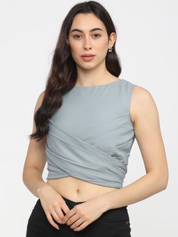 TOKYO TALKIES - Blue Fitted Crop Top