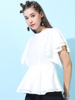 TOKYO TALKIES - White Crepe Peplum Top