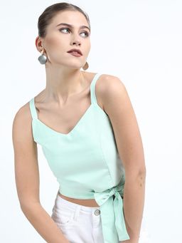TOKYO TALKIES - Mint Green Tie Up Crop Top