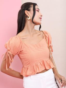 TOKYO TALKIES - Checked Sweetheart Neck Peplum Crop Top