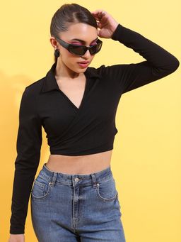 TOKYO TALKIES - Black Wrap Crop Top