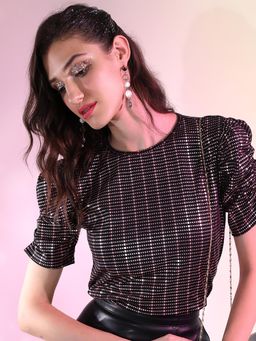 TOKYO TALKIES - Black Printed Ruched Top