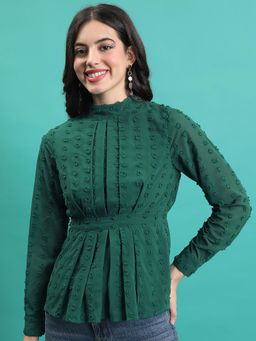 TOKYO TALKIES - Green Self Design High Neck Top