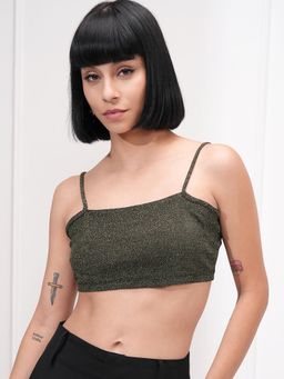 TOKYO TALKIES - Women Green Shimmer Shoulder Straps Top
