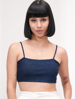 TOKYO TALKIES - Women Blue Shimmer Shoulder Straps Top