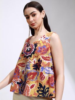 TOKYO TALKIES - Women Floral Printed V-Neck Cotton Top