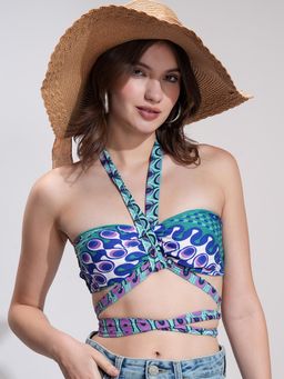 TOKYO TALKIES - Printed Halter Neck Bralette Crop Top