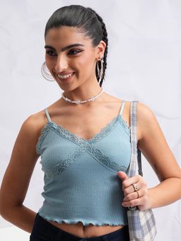 TOKYO TALKIES - Bralette Lace Detail Rib Tank Top
