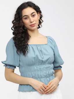TOKYO TALKIES - Women Ruched Square Neck Top