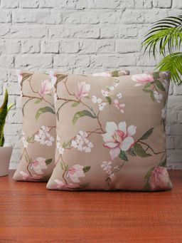 Home Affairs - Digital Printed Cotton 2 Cushion Covers - Beige (24x24 Inches)
