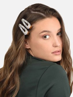 Accessorize London - Women's Blue Floral Resin Snap Clips