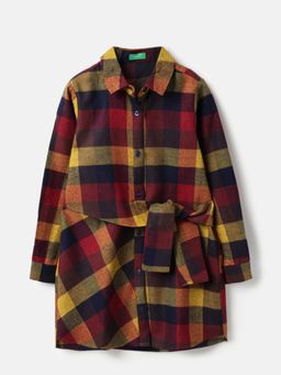 United Colors of Benetton - Spread Collar CheckeMulti-Color Multi Faux Cord Shirt Dress