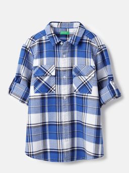 United Colors of Benetton - Regular Fit Spread Collar Checkered Waffle Bright Shirt