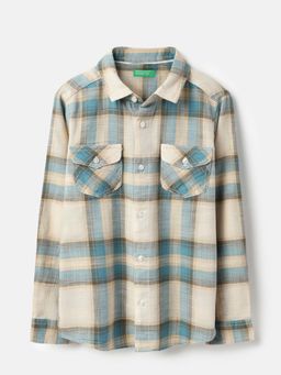 United Colors of Benetton - Regular Fit Spread Collar Checkered Twin Flap Pocket Shirt