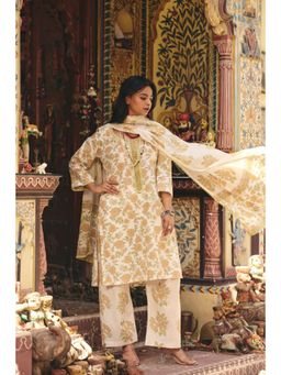 Gulabo Jaipur - Hiba Off White Kurta with Pant and Dupatta