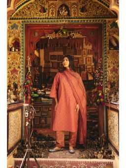 Gulabo Jaipur - Nigaar Rust Kurta with Pant and Dupatta