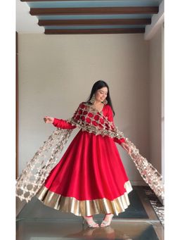 Glamique by Gungun - Red Sheesh Mahal Anarkali with Churidar and Dupatta