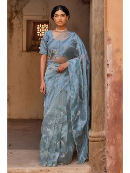 Geroo Luxe - Blue Pure Tissue Saree with Unstitched Blouse