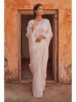 Geroo Luxe - White Pure Tissue Saree with Unstitched Blouse