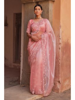Geroo Luxe - Peach Pure Tissue Saree with Unstitched Blouse