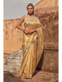 Geroo Luxe - Golden Tissue Saree with Unstitched Blouse