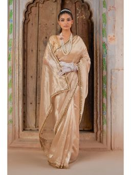 Geroo Luxe - Beige Pure Tissue Saree with Unstitched Blouse