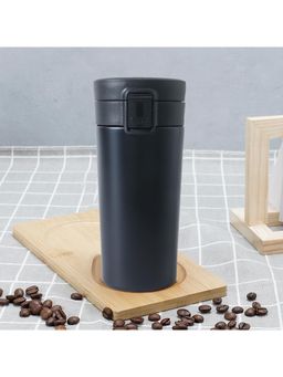 Kuber Industries - Stainless Steel Insulated Coffee Tumbler with Sipper Lid 380ml (Black)