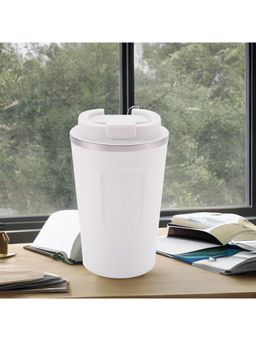 Kuber Industries - Insulated Coffee Cup with Sipper Mouth Travel Coffee Mug 380ml White