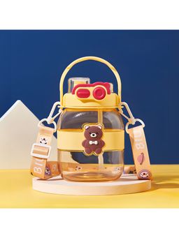 Kuber Industries - Kids Water Bottle with Straw Teddy Bear Sipper For Kids Boys Girls Yellow