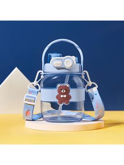 Kuber Industries - Kids Water Bottle with Straw Cute Teddy Bear Sipper For Kids Boys Girls Blue